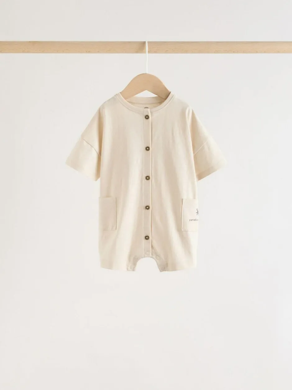 Next Neutral Sunbaked Printed Button Through Jersey Baby Rompers 3 Pack New