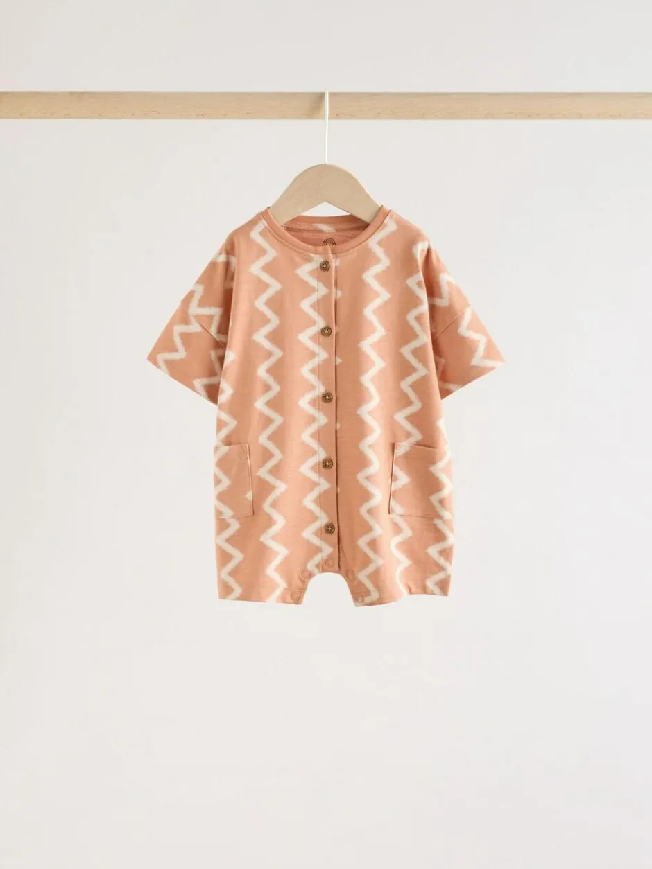 Next Neutral Sunbaked Printed Button Through Jersey Baby Rompers 3 Pack New