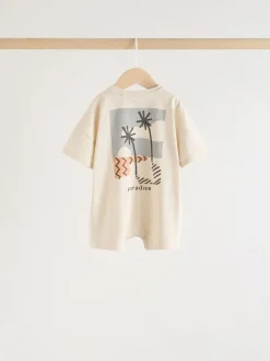Next Neutral Sunbaked Printed Button Through Jersey Baby Rompers 3 Pack New