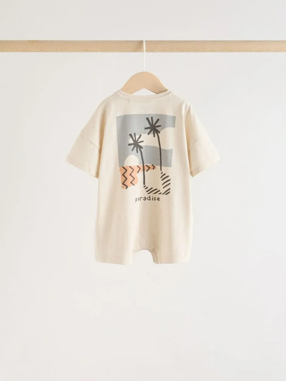 Next Neutral Sunbaked Printed Button Through Jersey Baby Rompers 3 Pack New