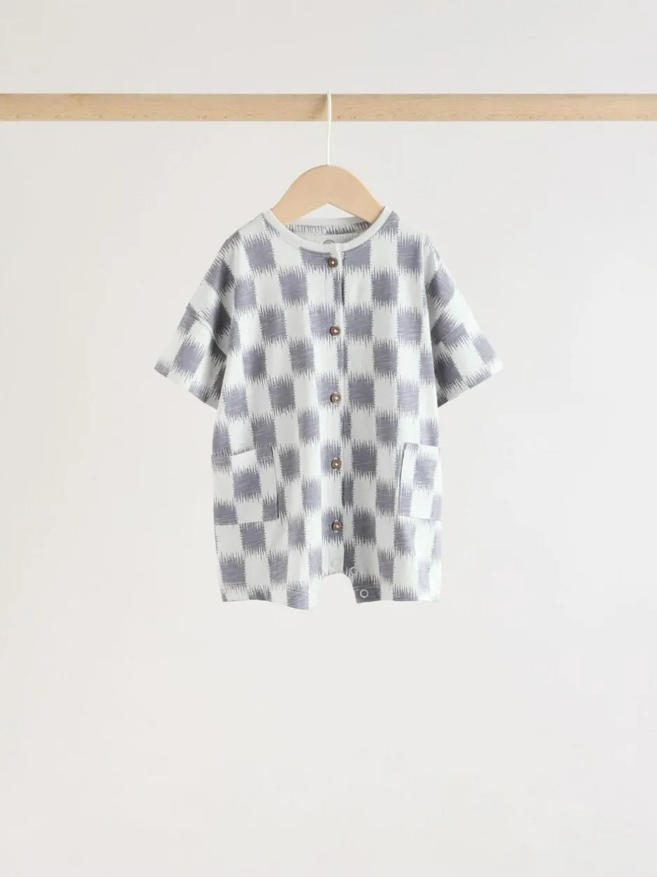 Next Neutral Sunbaked Printed Button Through Jersey Baby Rompers 3 Pack New