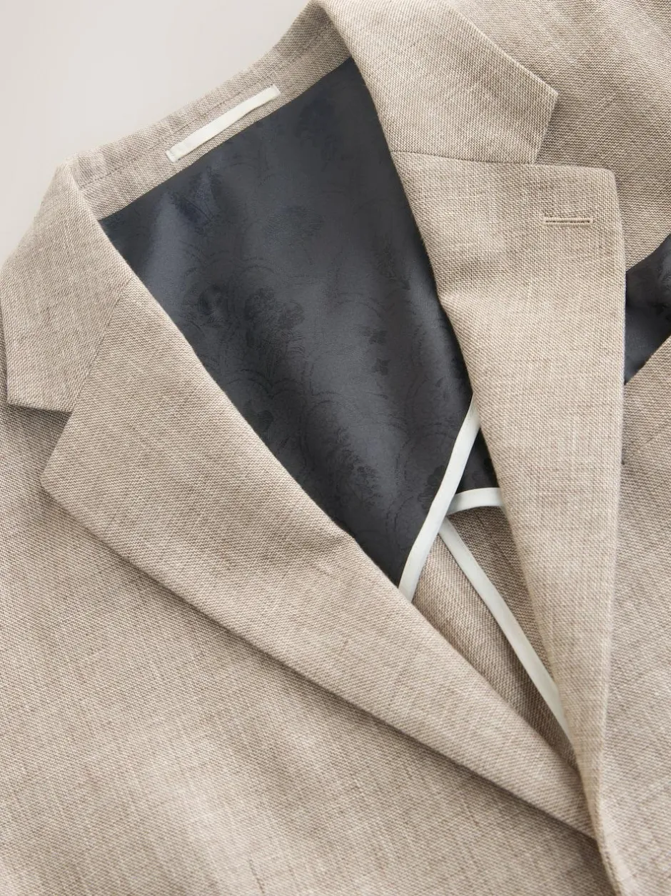 Next Tailored Fit Linen Blend Texture Suit Jacket Neutral Discount