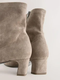 Next Extra Wide Fit Chisel Toe Block Heel Sock Boots Neutral Taupe Clearance