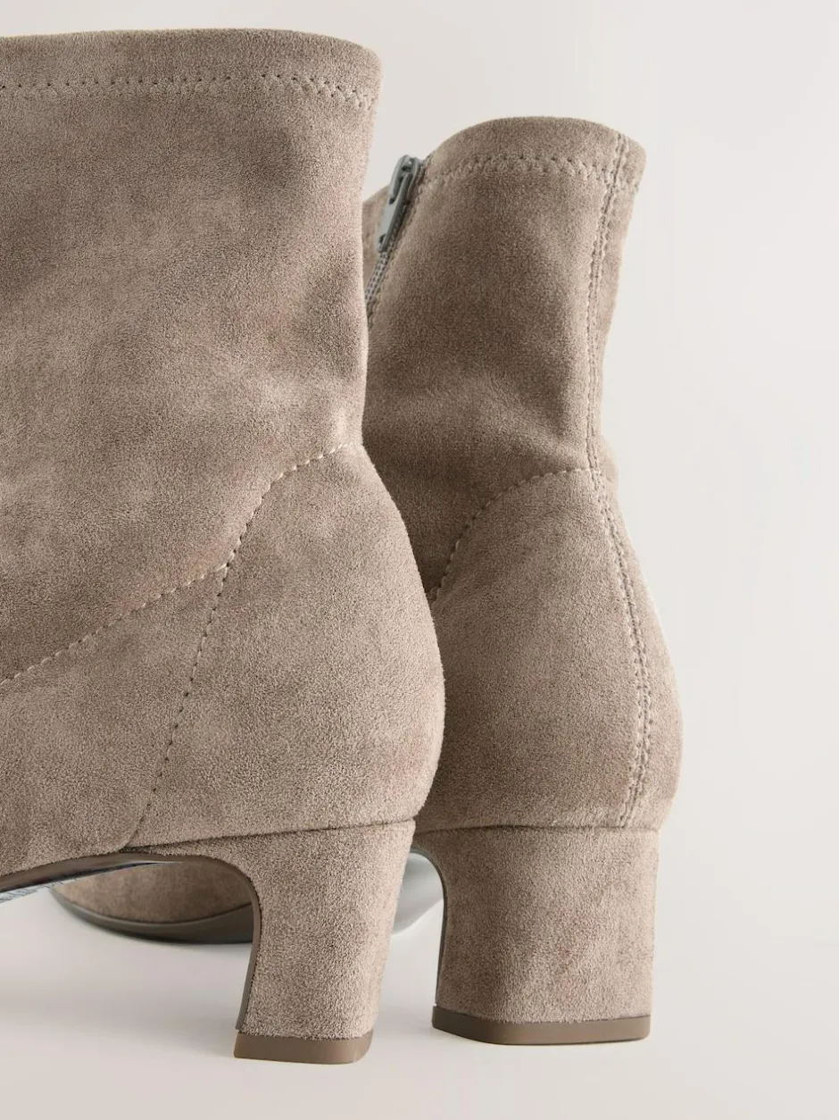 Next Extra Wide Fit Chisel Toe Block Heel Sock Boots Neutral Taupe Clearance