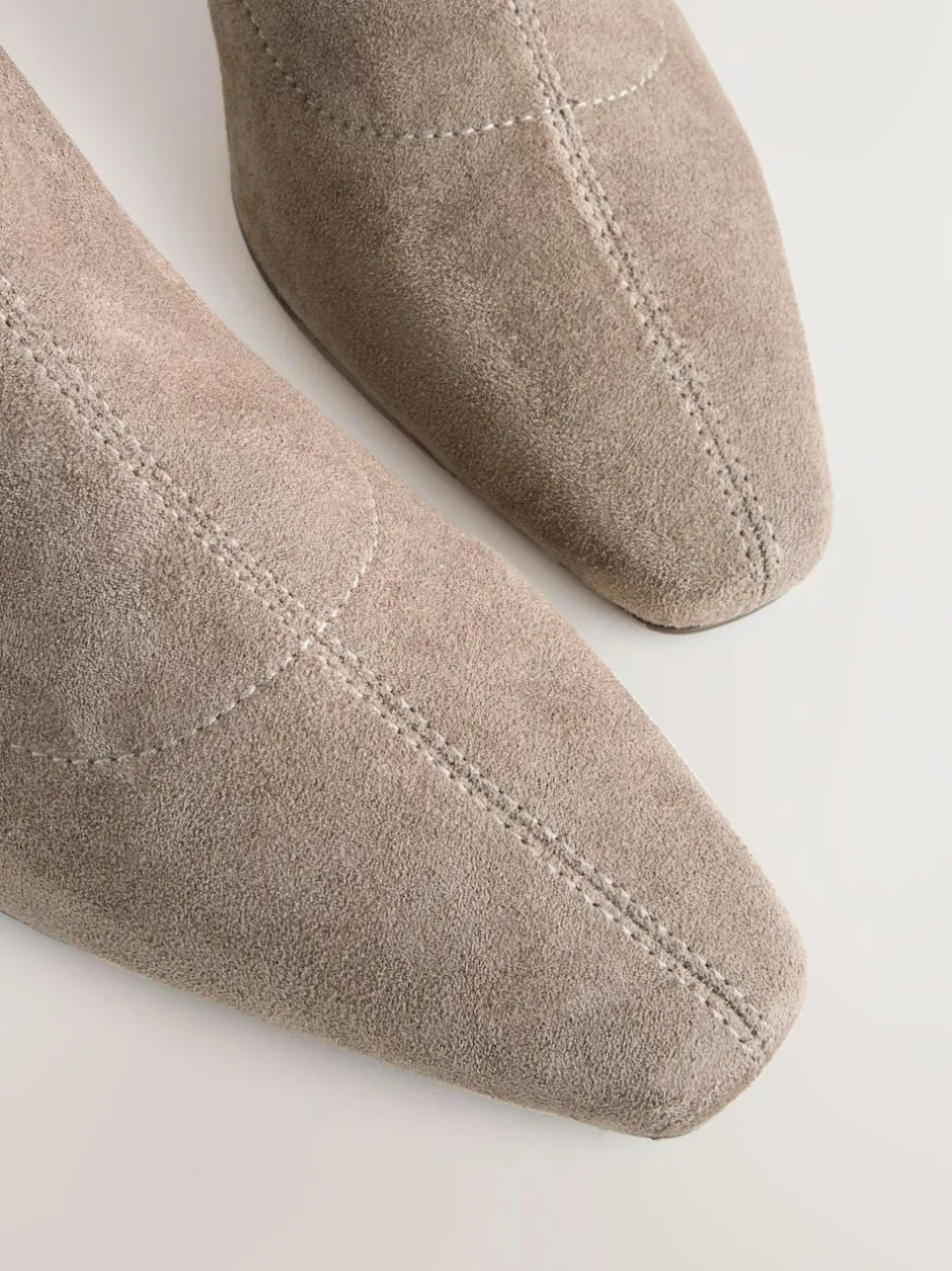 Next Extra Wide Fit Chisel Toe Block Heel Sock Boots Neutral Taupe Clearance