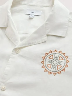 Next Textured Embroidered Navajo Style Short Sleeve Shirt Neutral Best