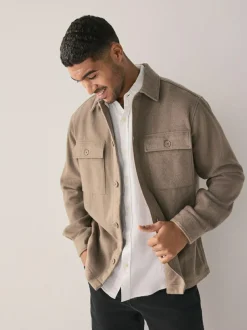Next Twin Pocket Shacket Overshirt with Wool Neutral Outlet