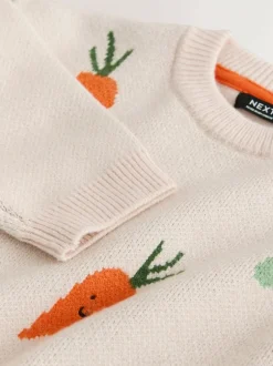 Next Neutral Vegetable Knitted Crew Neck Jumper (3mths-7yrs) Discount