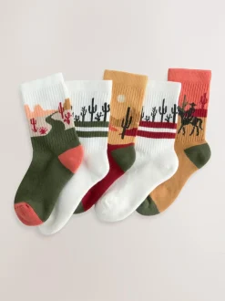 Next Neutral Western Cushioned Footbed Cotton Rich Ribbed Tipped Socks 5 Pack Outlet