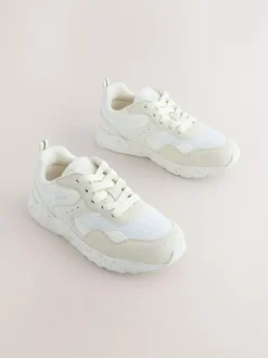 Next Wide Fit (G) Lace-Up Colourblock Trainers Neutral