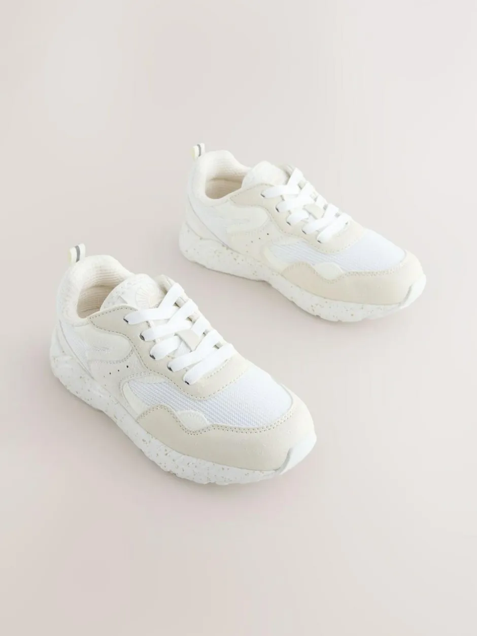Next Wide Fit (G) Lace-Up Colourblock Trainers Neutral