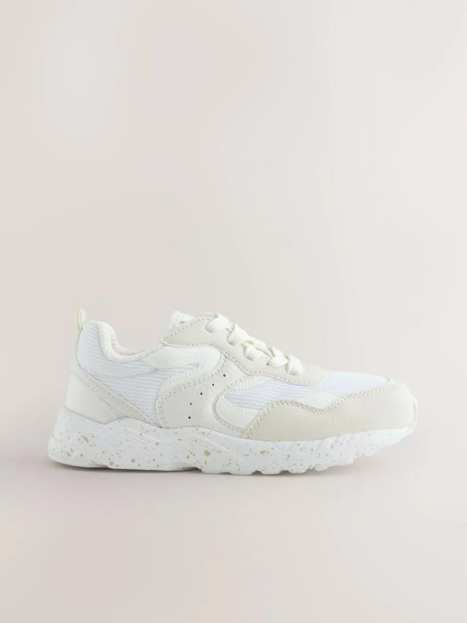 Next Wide Fit (G) Lace-Up Colourblock Trainers Neutral