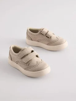 Next Wide Fit (G) Touch Fastening Brogue Shoes Neutral Discount