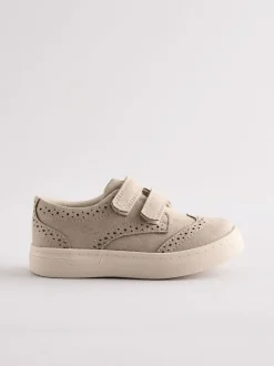 Next Wide Fit (G) Touch Fastening Brogue Shoes Neutral Discount