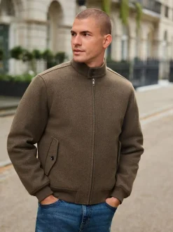 Next Neutral Wool Look Borg Lined Harrington Jacket Discount