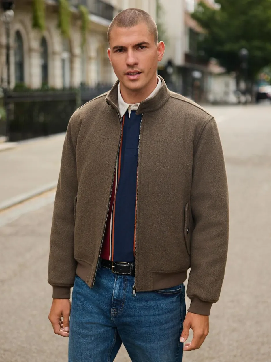 Next Neutral Wool Look Borg Lined Harrington Jacket Discount