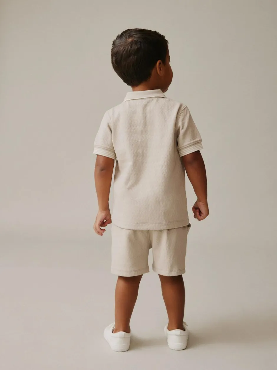 Next Neutral Zip Neck Short Sleeve Polo Shirt And Shorts Set (3mths-7yrs)
