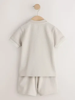 Next Neutral Zip Neck Short Sleeve Polo Shirt And Shorts Set (3mths-7yrs)
