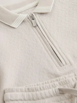 Next Neutral Zip Neck Short Sleeve Polo Shirt And Shorts Set (3mths-7yrs)
