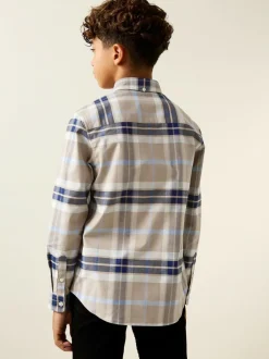 Next Neutral/Black Check Long Sleeve Oxford Check Shirt (3-16yrs) Outlet