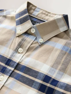 Next Neutral/Black Check Long Sleeve Oxford Check Shirt (3-16yrs) Outlet