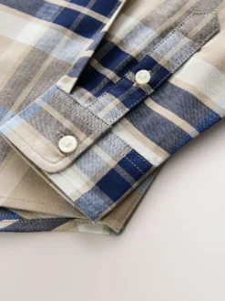 Next Neutral/Black Check Long Sleeve Oxford Check Shirt (3-16yrs) Outlet
