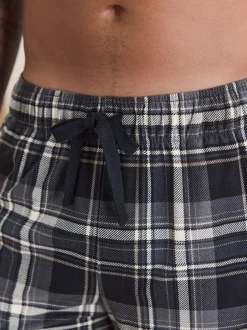 Next Neutral/Black Check Motionflex Cosy Open Hem Pyjama Bottoms 2 Pack New