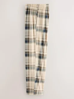 Next Short Sleeve Jersey Pyjamas Set Neutral/Black Check Clearance