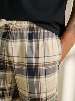 Next Short Sleeve Jersey Pyjamas Set Neutral/Black Check Clearance