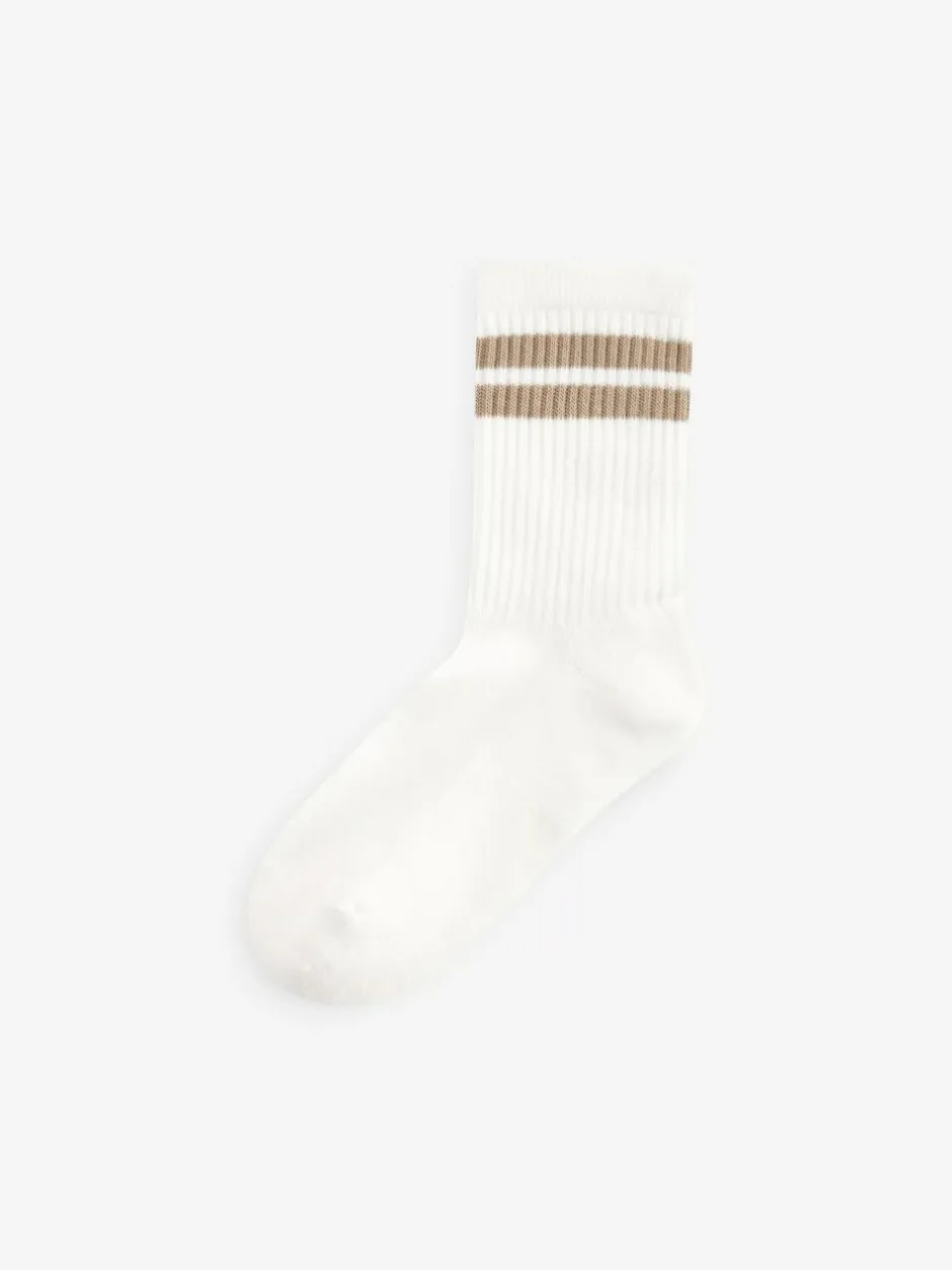 Next Neutral/Brown/White/Grey Cushioned Footbed Cotton Rich Ribbed Tipped Socks 5 Pack