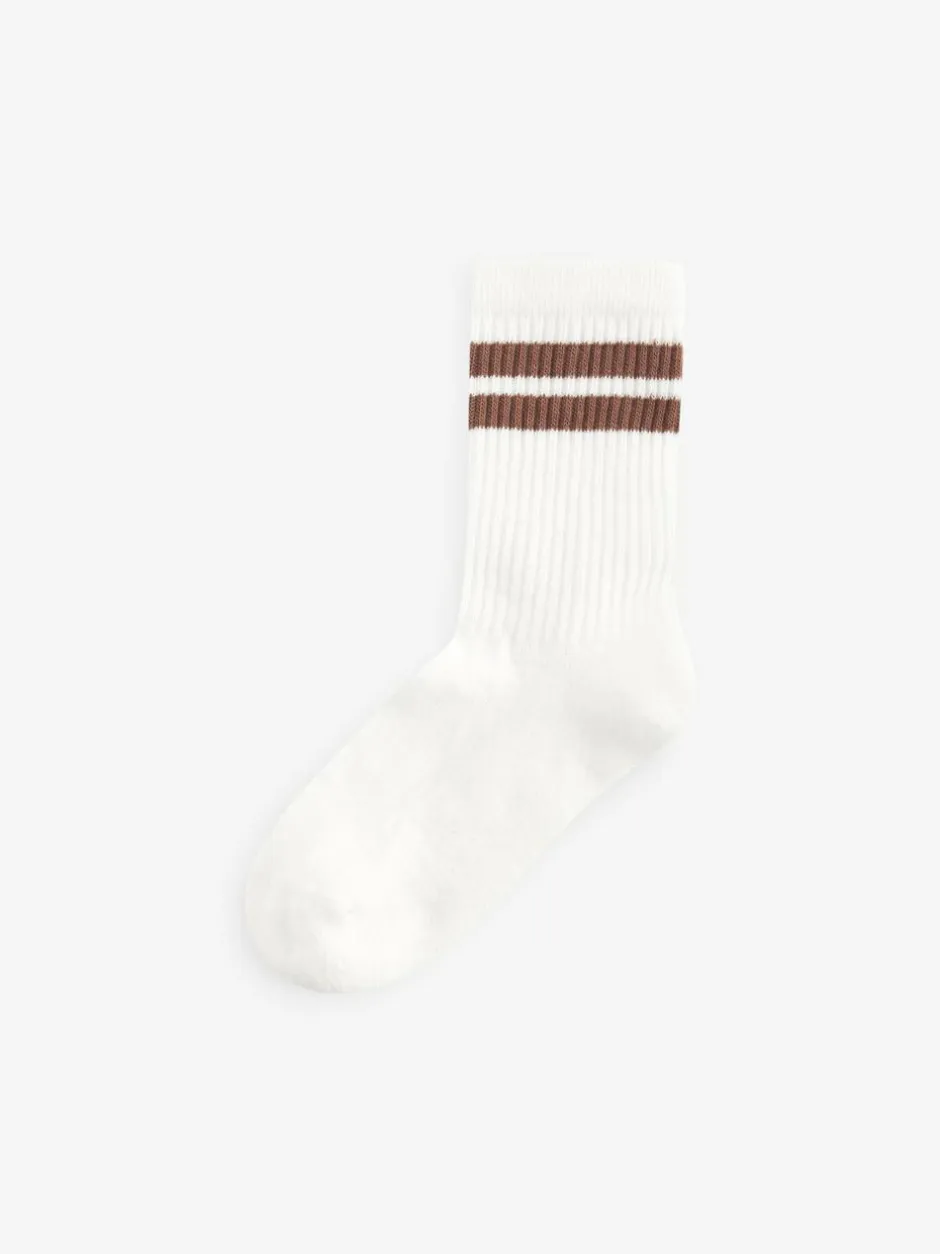 Next Neutral/Brown/White/Grey Cushioned Footbed Cotton Rich Ribbed Tipped Socks 5 Pack