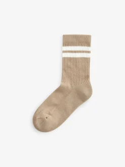 Next Neutral/Brown/White/Grey Cushioned Footbed Cotton Rich Ribbed Tipped Socks 5 Pack