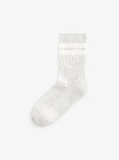 Next Neutral/Brown/White/Grey Cushioned Footbed Cotton Rich Ribbed Tipped Socks 5 Pack