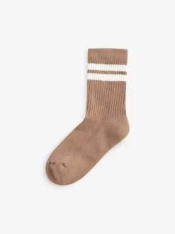 Next Neutral/Brown/White/Grey Cushioned Footbed Cotton Rich Ribbed Tipped Socks 5 Pack