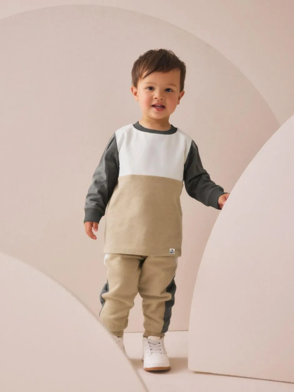 Next Long Sleeve Soft Touch T-Shirt and Joggers Set (3mths-7yrs) Neutral/Grey New