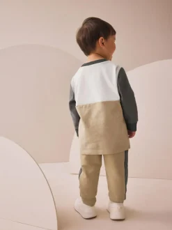 Next Long Sleeve Soft Touch T-Shirt and Joggers Set (3mths-7yrs) Neutral/Grey New