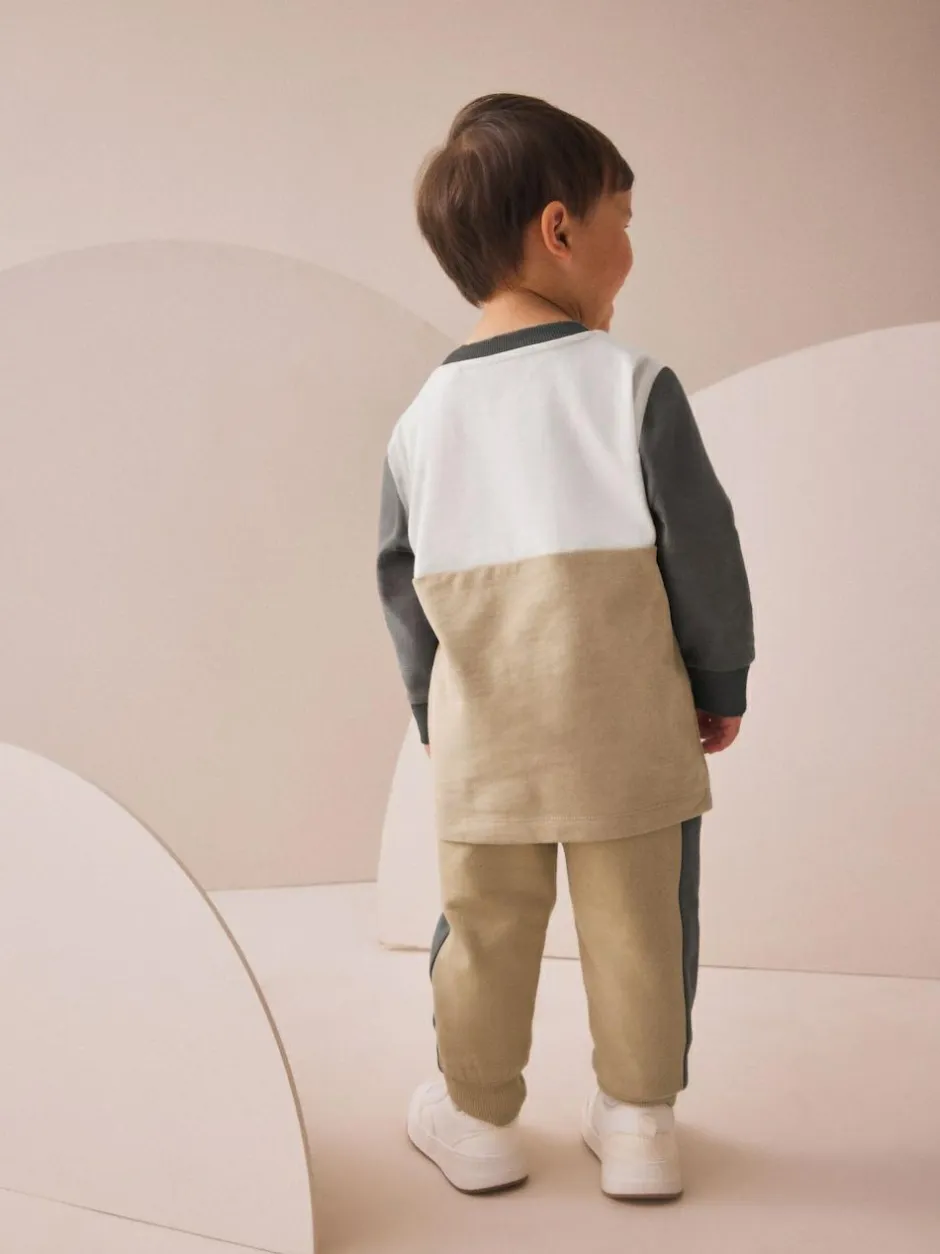 Next Long Sleeve Soft Touch T-Shirt and Joggers Set (3mths-7yrs) Neutral/Grey New