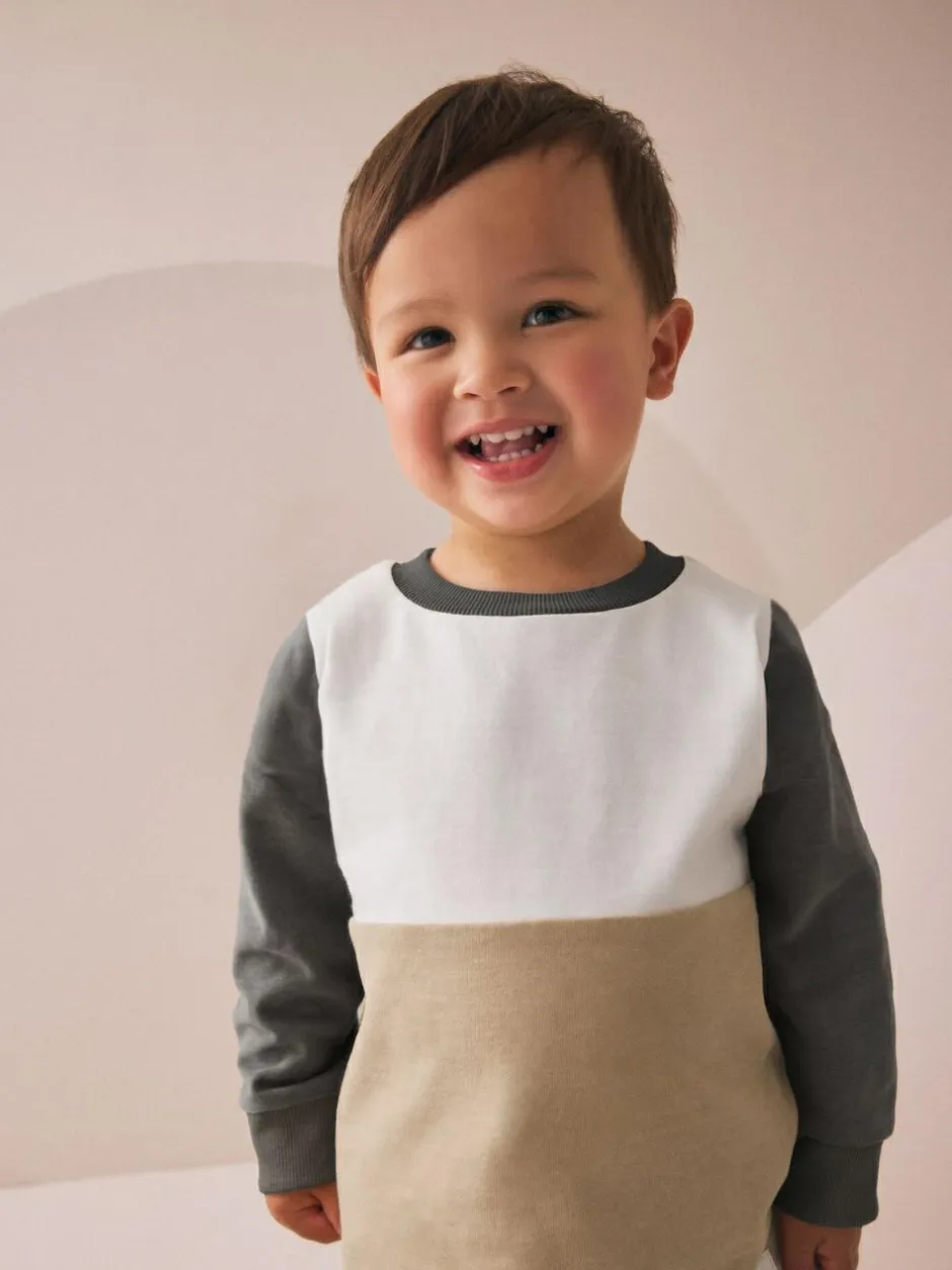 Next Long Sleeve Soft Touch T-Shirt and Joggers Set (3mths-7yrs) Neutral/Grey New