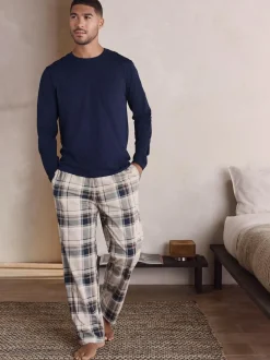 Next Neutral/Navy Check Jersey Short Sleeve Pyjamas Set 2 Pack Online
