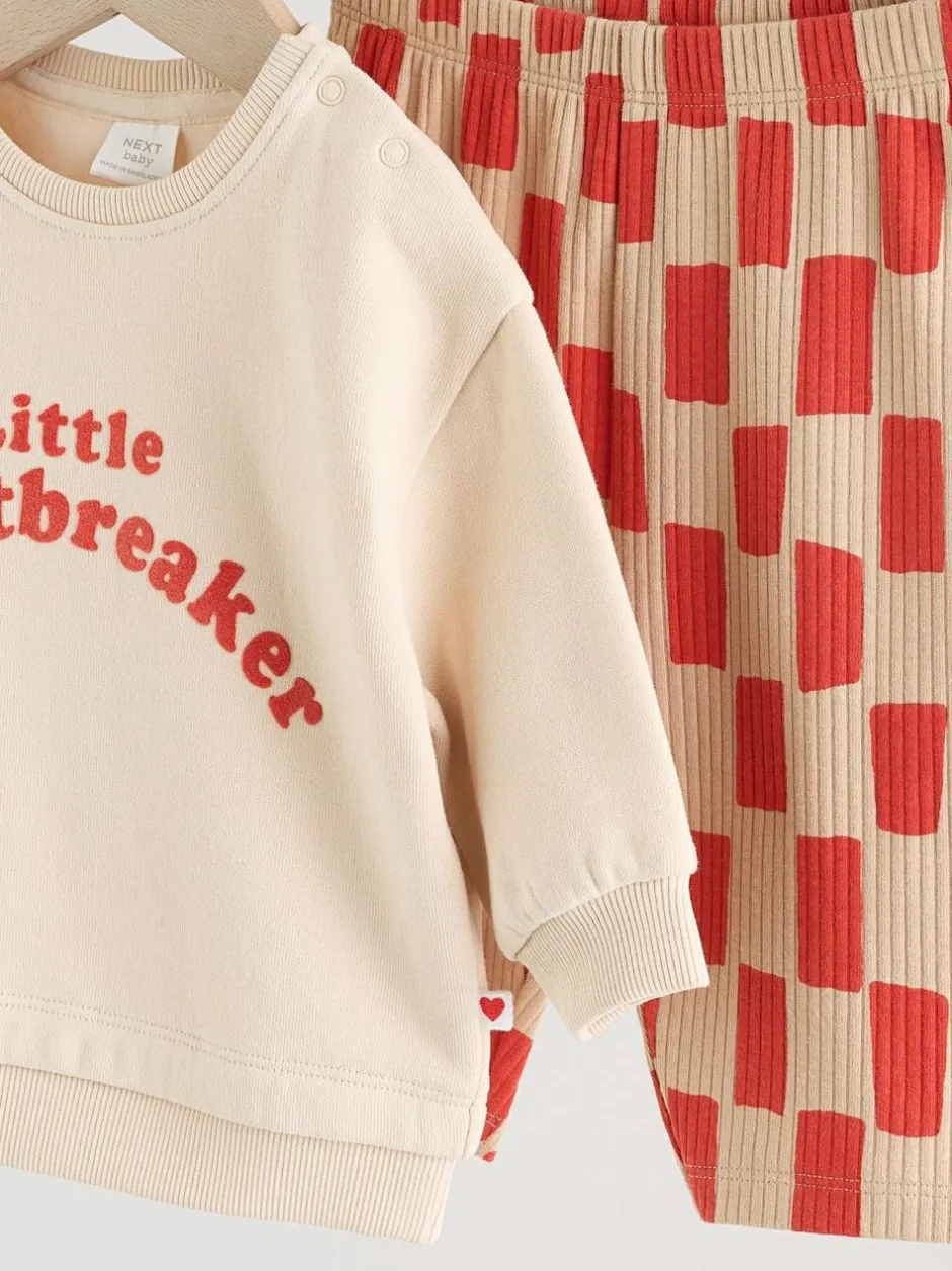 Next Neutral/Red Heartbreaker Sweatshirt and Leggings Baby Set (0mths-2yrs) Outlet