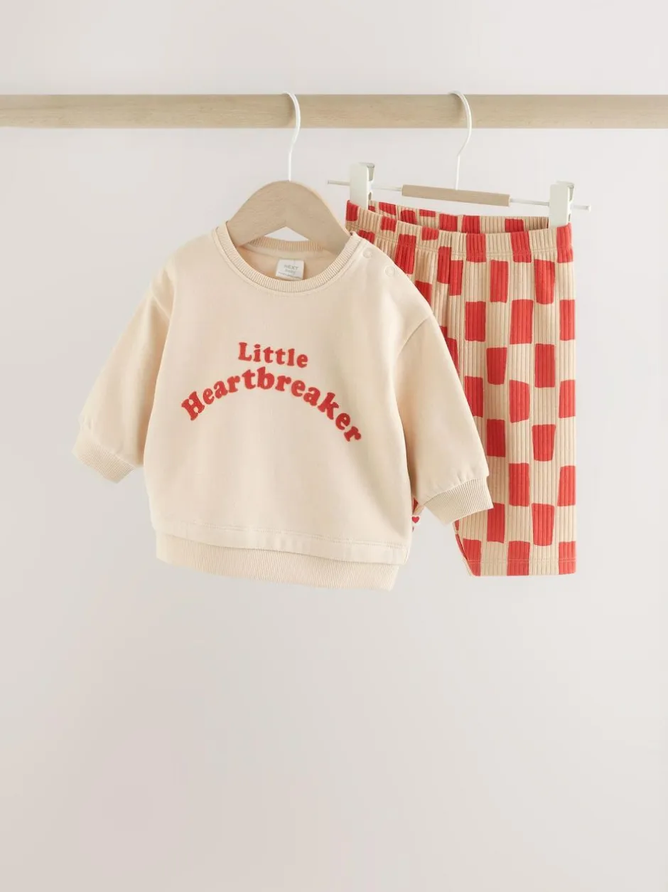 Next Neutral/Red Heartbreaker Sweatshirt and Leggings Baby Set (0mths-2yrs) Outlet