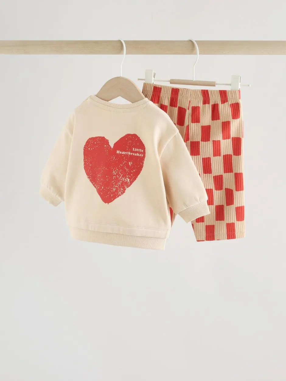 Next Neutral/Red Heartbreaker Sweatshirt and Leggings Baby Set (0mths-2yrs) Outlet
