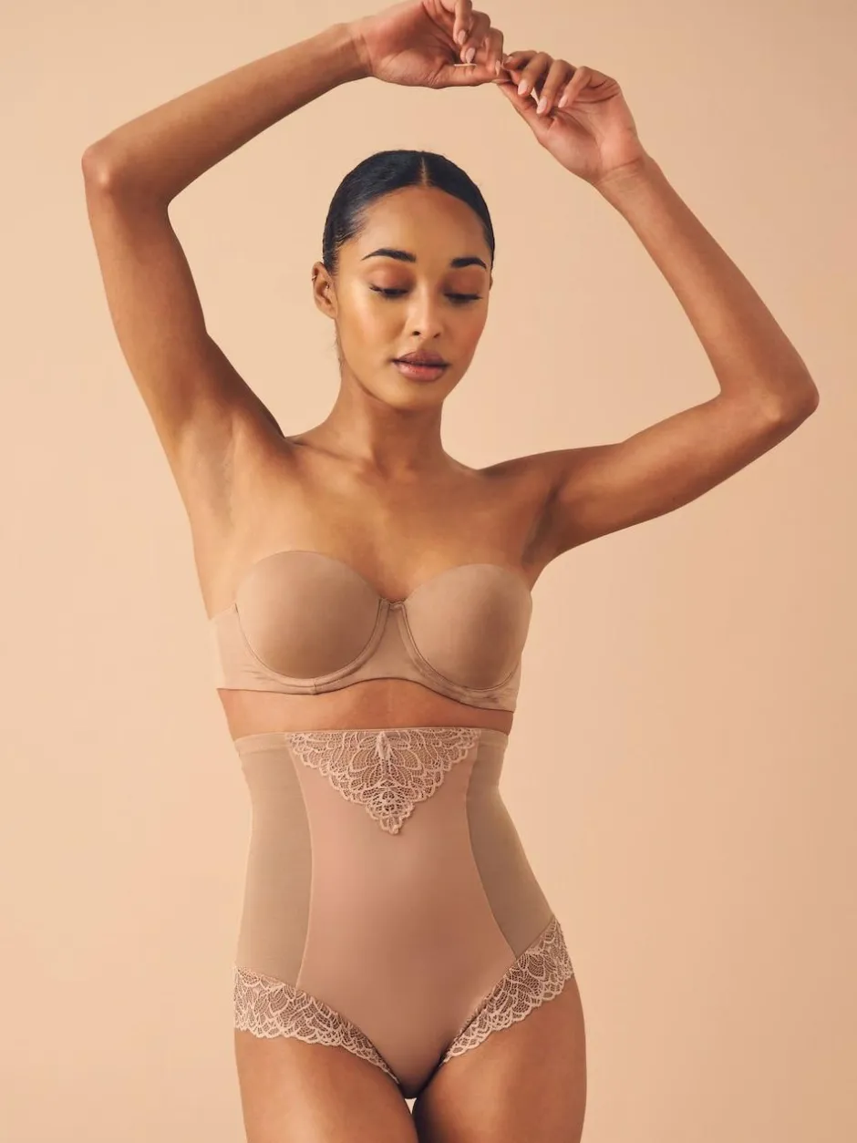 Next Super High Waist Briefs Firm Tummy Control Shaping Briefs Neutral/Tan Brown