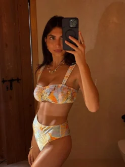 Never Fully Dressed Blue Sun Shirred Bandeau Bikini Top Best