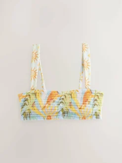 Never Fully Dressed Blue Sun Shirred Bandeau Bikini Top Best