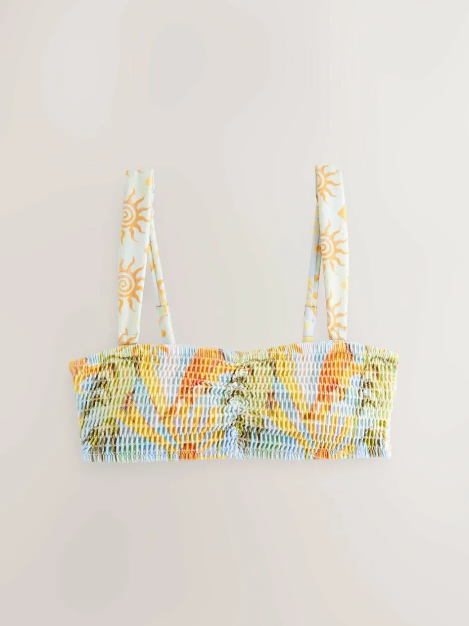 Never Fully Dressed Blue Sun Shirred Bandeau Bikini Top Best