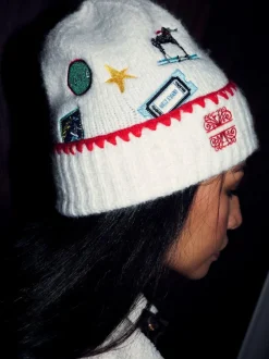 Never Fully Dressed Cream Embroidered Beanie Hot