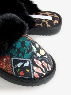 Never Fully Dressed Multi Black Quilted Faux Fur Lined Mule Slippers Best