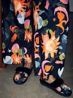 Never Fully Dressed Multi Navy Quilted Faux Fur Lined Mule Slippers Sale
