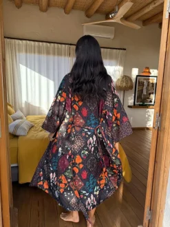 Never Fully Dressed Night Garden Satin Long Line Robe Clearance